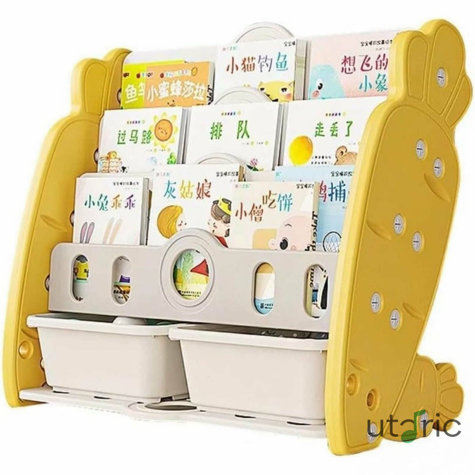 絵本棚 キッズ絵本ラック 本棚 収納ラック 大容量おもちゃ箱 大容量 小物入れ 組み立て簡単 ブックケース 子供用 可愛い 4段 (ホワイト)