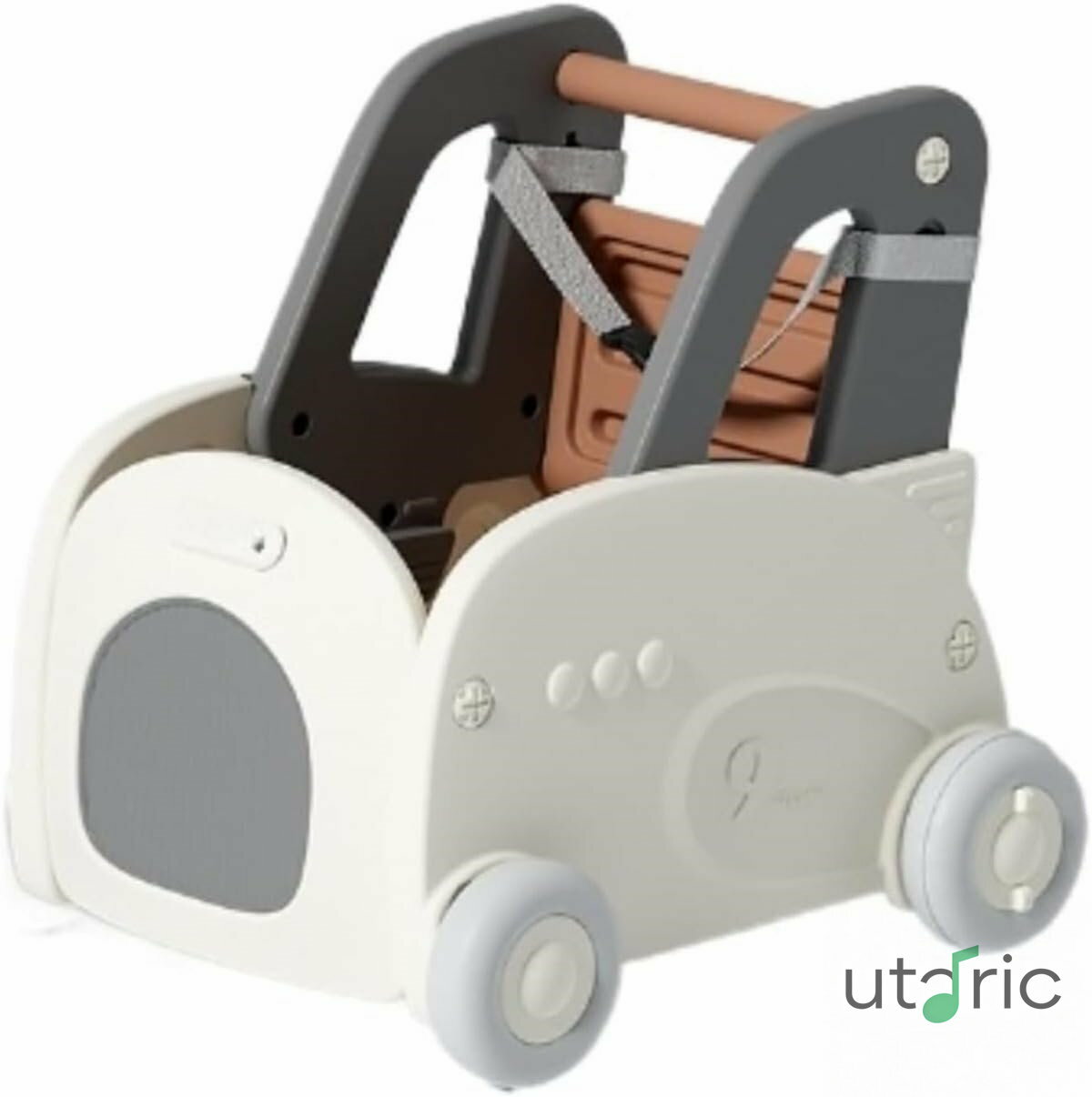 歩くことを学ぶ赤ん坊の歩行器のベビーカーのトロリー多機能の落下防止の赤ん坊は子供のおもちゃを握る..