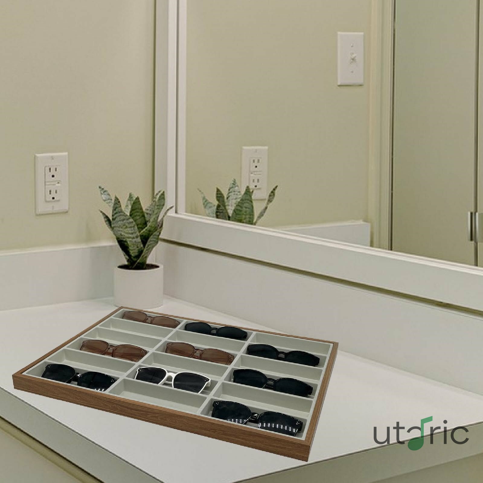 サングラスオーガナイザートレイジュエリーオーガナイザーストレージグラスホルダー用クローゼット用 灰色の内側