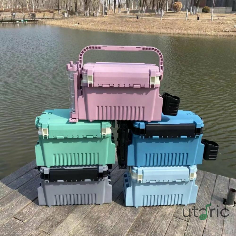 多機能ルアーボックスアウトドアツールボックス魚箱収納大容量釣り竿厚型釣り道具 (グレー L)