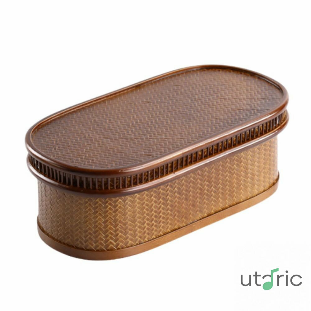 乐天商城 - 竹製楕円形フードボックス収納ボックス 茶器収納ボックス 漆器 レトロフードボックス収納バスケット (ブラック)