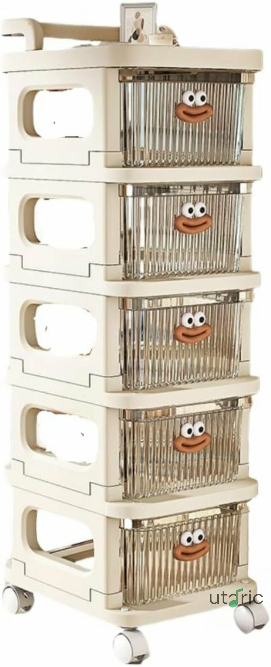 Rakuten - 車輪付き収納トロリー プラスチック収納ボックス 引き出し収納キャビネット 収納ラック パーティション収納ラック 収納ラック トロリー キッチン収納 トロリー 4段 5段 家庭用バスルームオフィスルームクラフトルーム用の (5層 透明な引き出し)