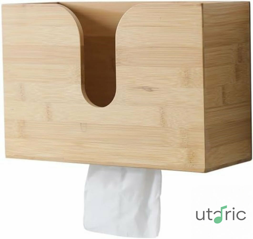 Rakuten - 木製トイレット ペーパー ホルダー - 壁掛けおよびカウンタートップ用の多機能ティッシュボックス/トイレット ペーパー ホルダー (ナチュラル色) (27*12*16)