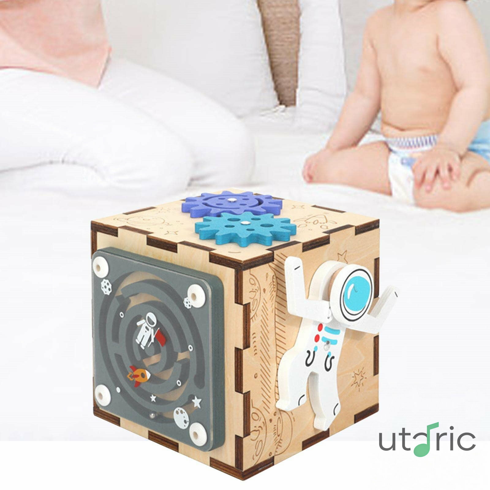 Rakuten - モンテッソーリ形状仕分けボックスおもちゃ教育マッチングゲーム、誕生日プレゼント用木製ベビーアクティビティボックス 宇宙飛行士