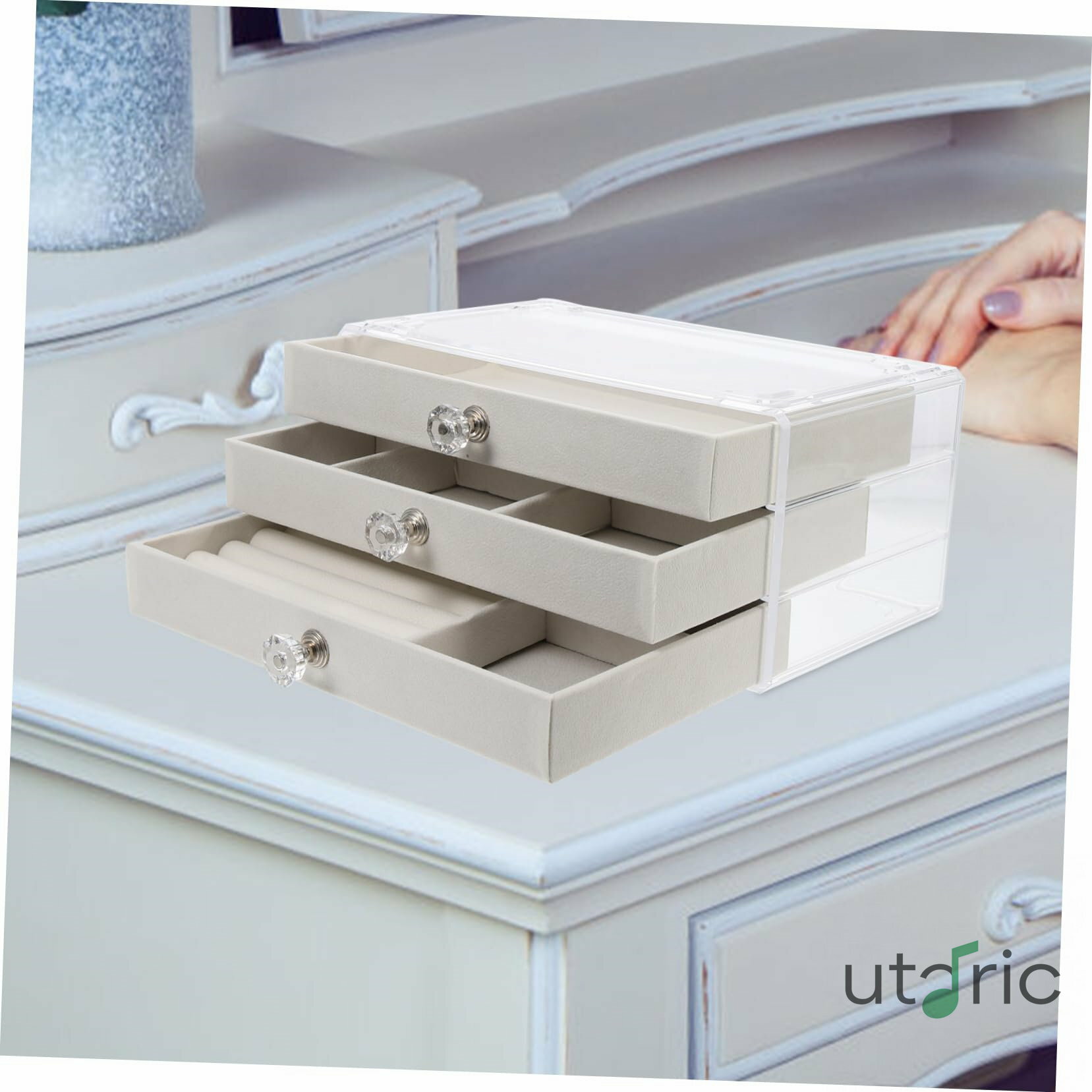 ジュエリーボックス 大容量 収納 オーガナイザー ・ ネックレス ブレスレット イヤリング 整理便利 デスクトップホルダー 家庭用 (グレー)