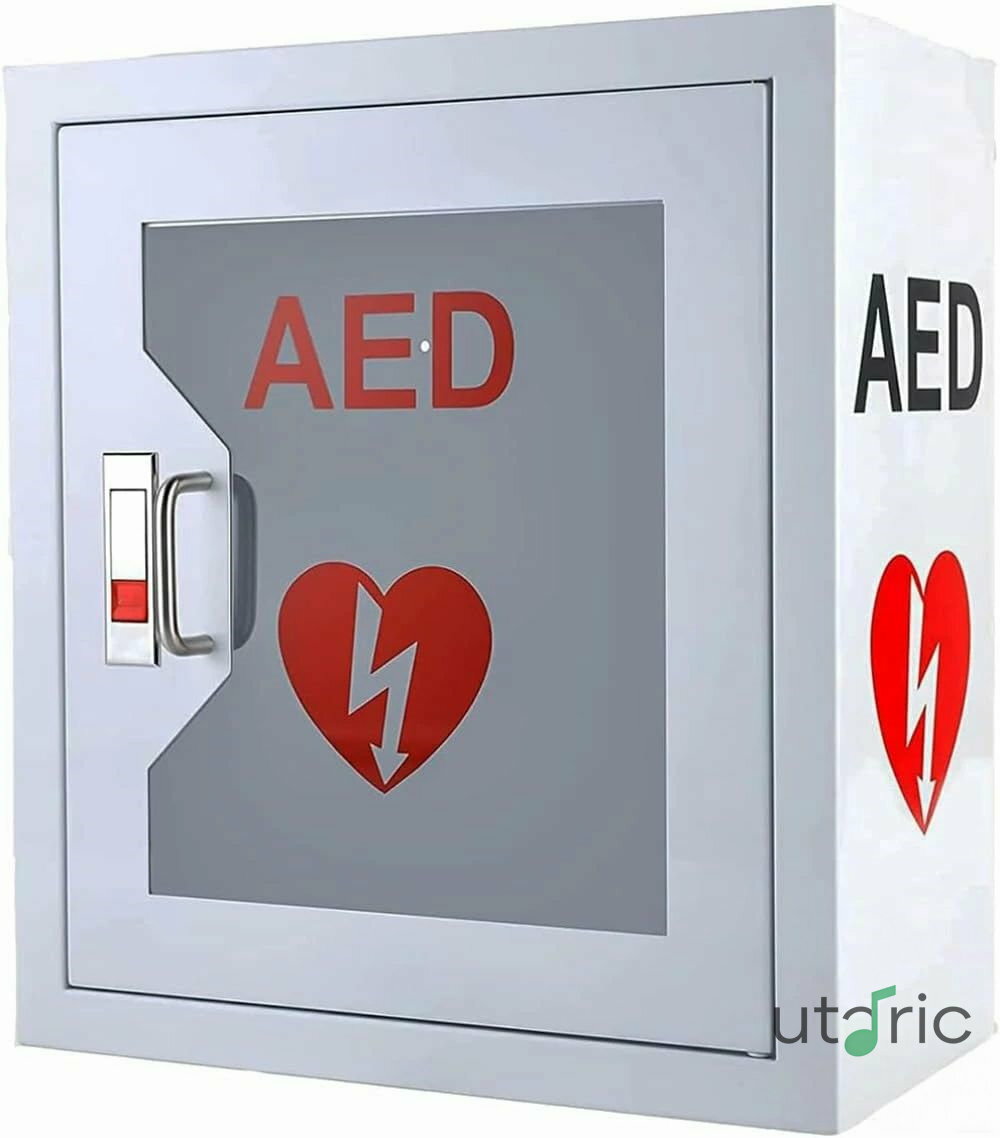 除細動器収納キャビネット、AED除細動器壁掛け収納ボックス、スナップロック付き応急処置除細動器アラ..