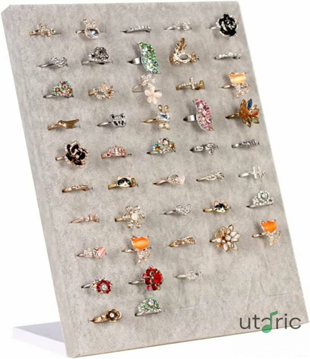 Rakuten - リングスタンド、L字型、イヤリング、アクセサリースタンド、ディスプレイ、ベルベットスタイル、ジュエリートレイ、ジュエリーボックス、リングボックス、イヤリングオーガナイザー、アクセサリーボックス、ディスプレイ、50個のリングを収納 (2個パック) (ブラック)