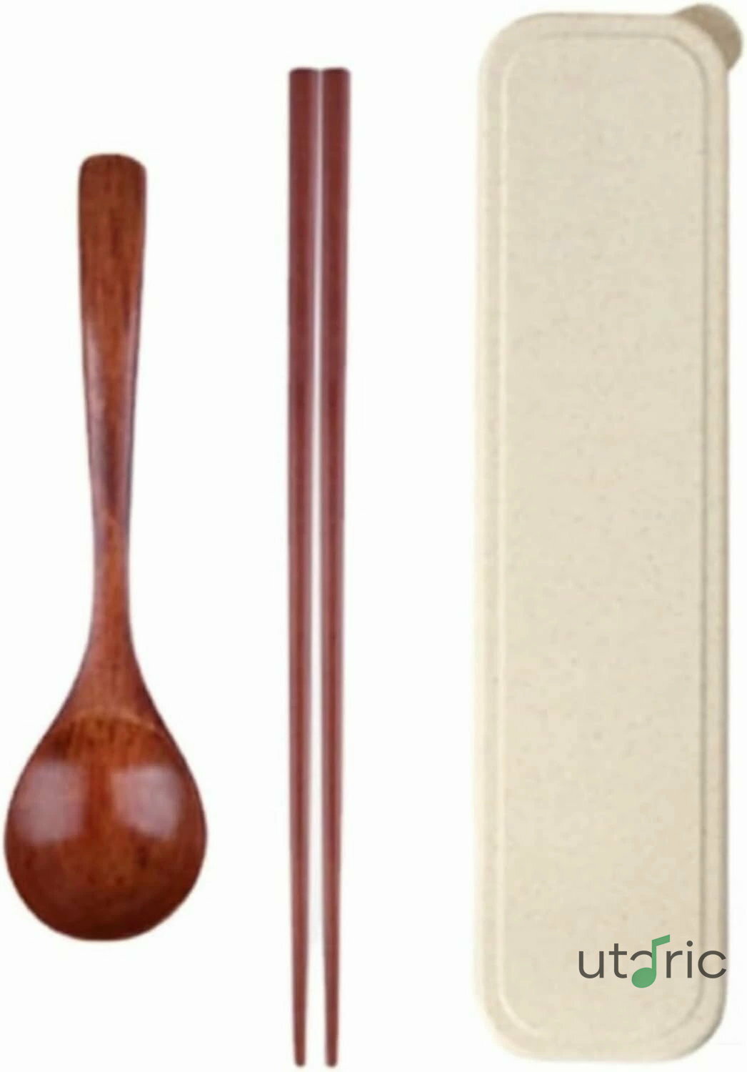 木製スプーン箸シンプルなポータブル食器セット屋外旅行スプーン箸収納ボックスセット (ウォールナット)