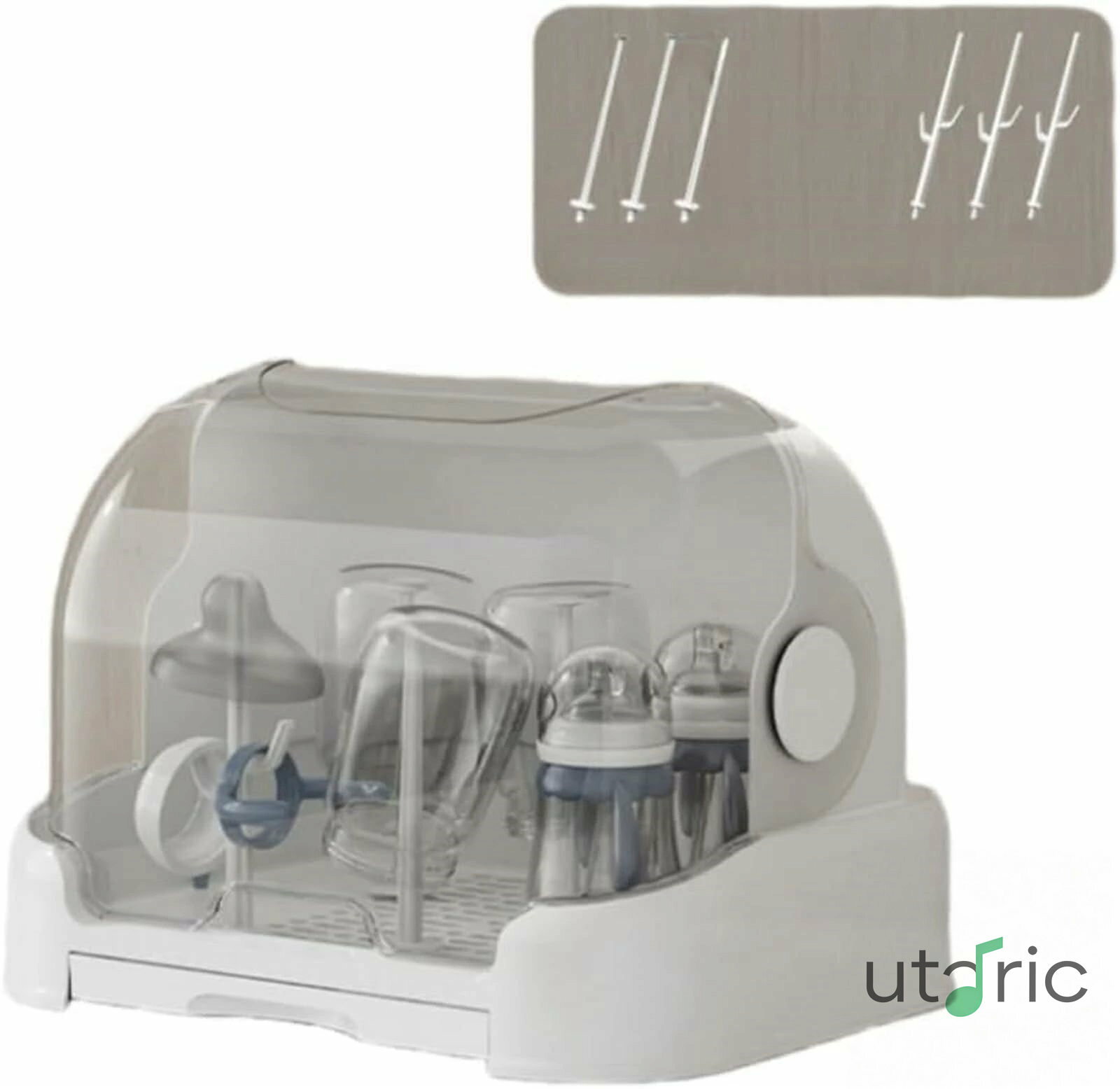 哺乳瓶収納ボックス 哺乳瓶乾燥ラック 哺乳瓶ラック 蓋付き 防塵ボトル収納 水切りラック食器収納 お茶碗収納ボックス 大容量 ほこり防止 衛生的排水スタンド 水洗い可能 小物入れ 食器乾燥ボックス キッチン用 デザイン 取り外し可能なドリップトレイ付き (グレー)
