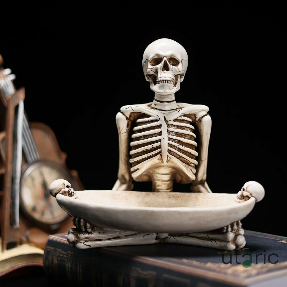 ハロウィンギフト スカル デコレーション 収納オーナメント 玄関ポーチ 鍵収納ボックス2個 (2個シルバー)