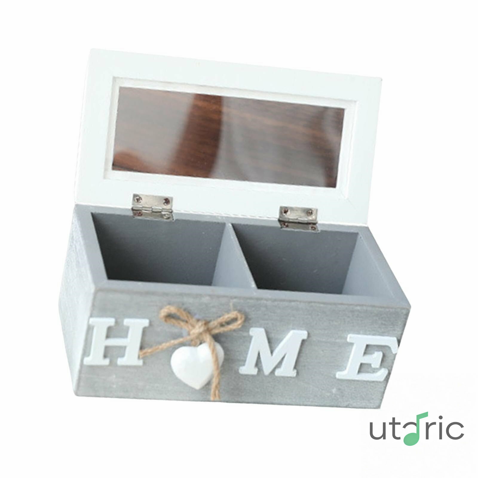 木製収納ボックス 2つのコンパートメント付き 卓上収納ケース 透明な蓋 ペンホルダー 多機能 ティーバッグオーガナイザー 頑丈 リモコン入れ 省スペース ポータブル設計 オフィス リビングルーム 贈り物に対応 青