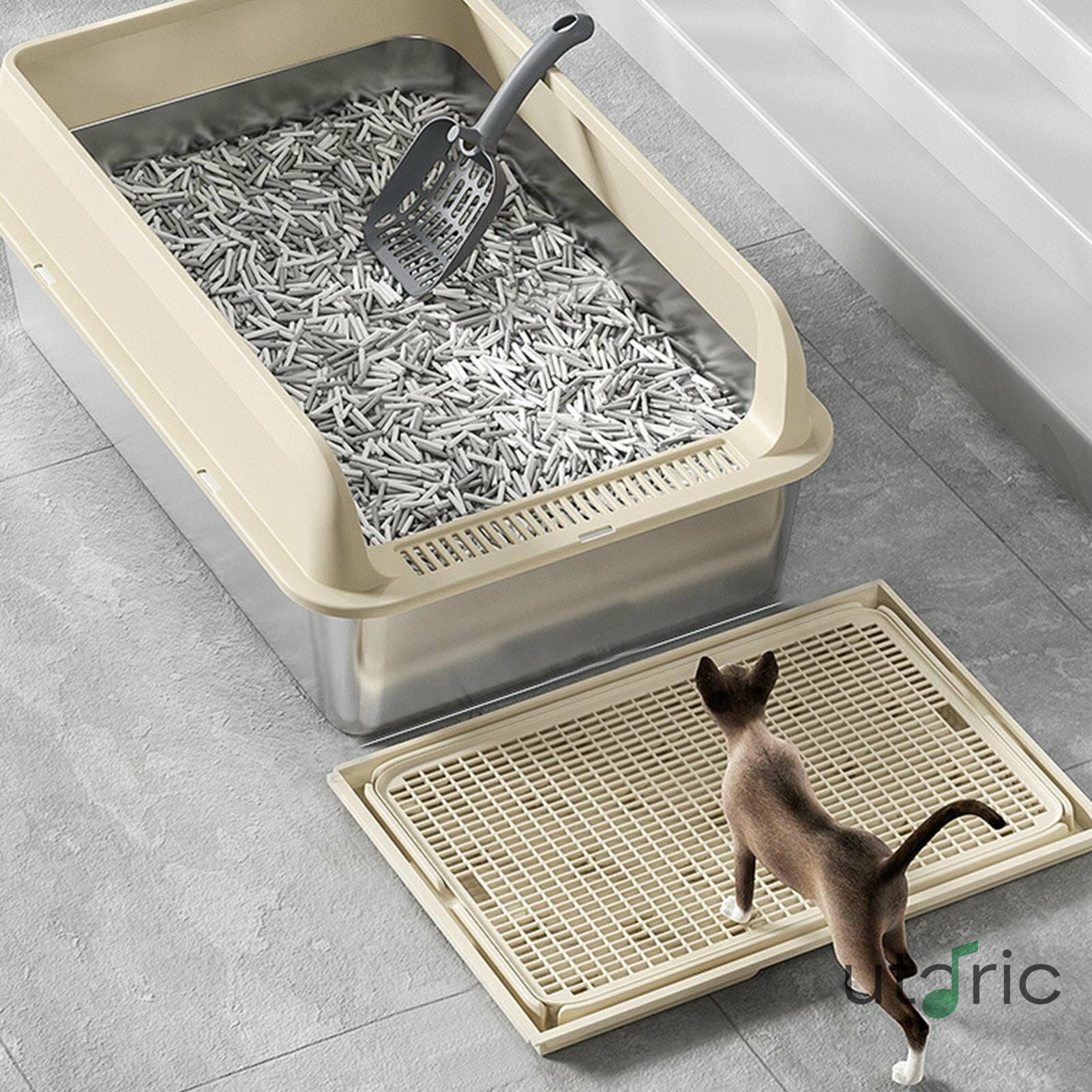 猫のリタートラッピングマット - 二重層キャッチャーラグ、取り外し可能なボックスプロテクター|散在するごみを防ぐための洗える洗濯物ノンスリップペットアクセサリー家の使用ペットショップ獣医クリニックグルーミングスペース