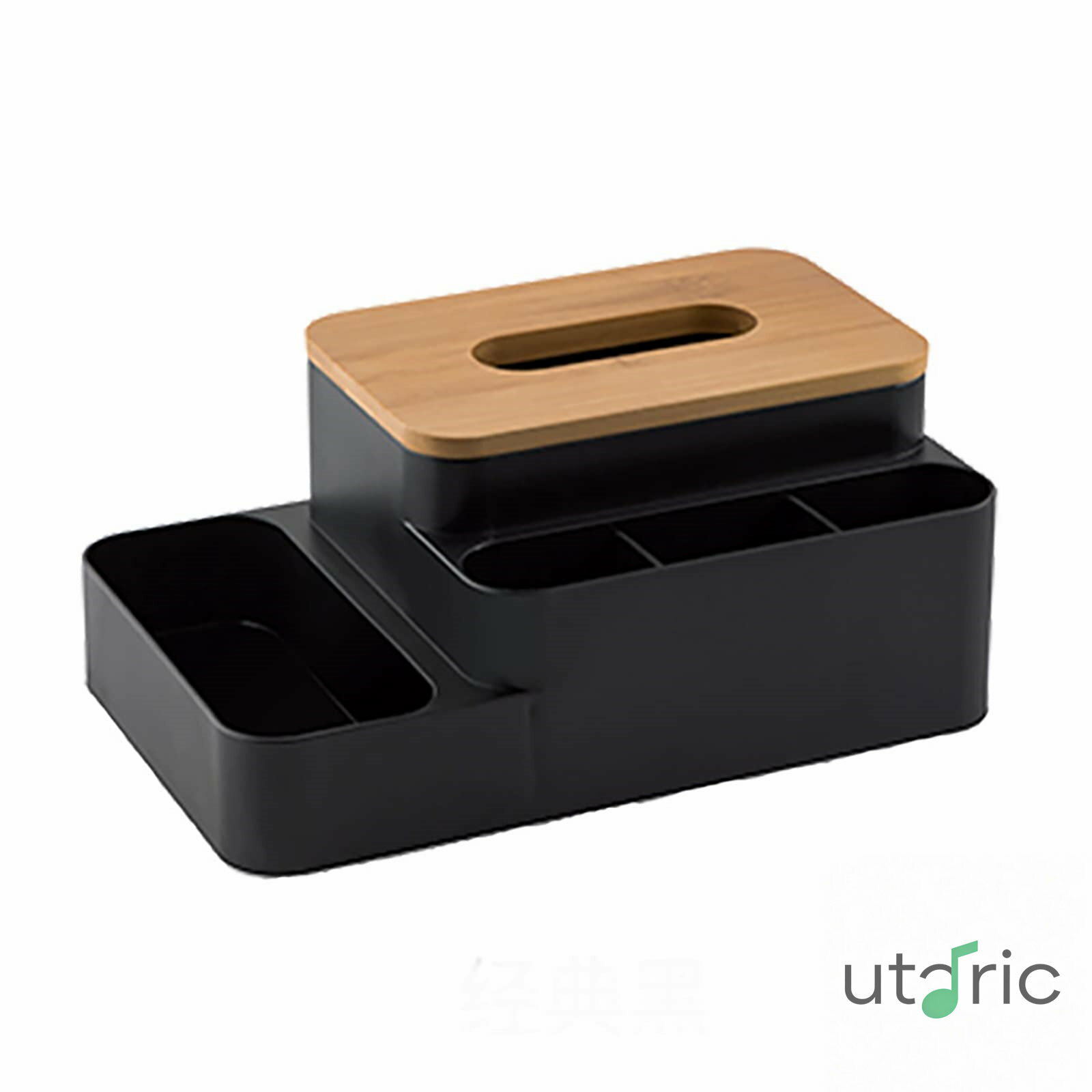 乐天商城 - 卓上収納ボックス プラスチック製 ブラック 19x12.5x9.5cm 4仕切り 防水 ティッシュケース付き