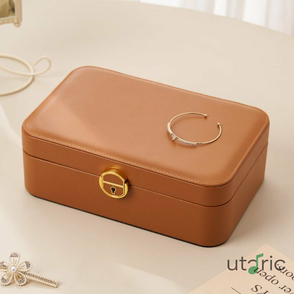 高級ブレスレット包装、ロック付き二層コンパートメント、ネックレス、指輪、アクセサリー収納用の絶妙な抗酸化ジュエリーボックス (ピンク)