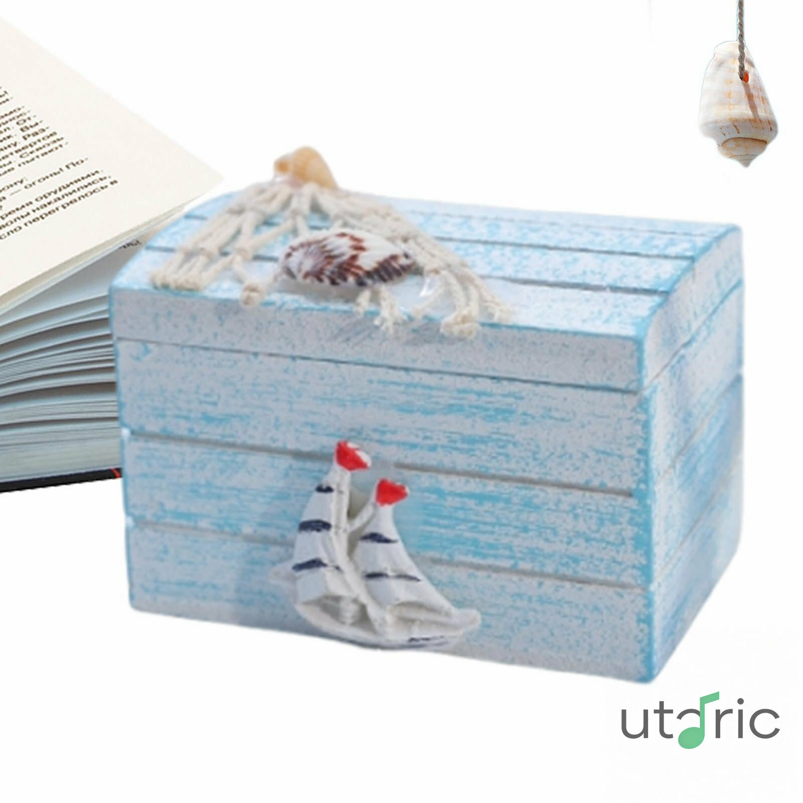 木製航海ボックス、航海木製ボックス ジュエリー収納オーガナイザー 救命浮輪の装飾が施された航海記念品収納ボックス ジュエリー用の素朴な装飾ボックス