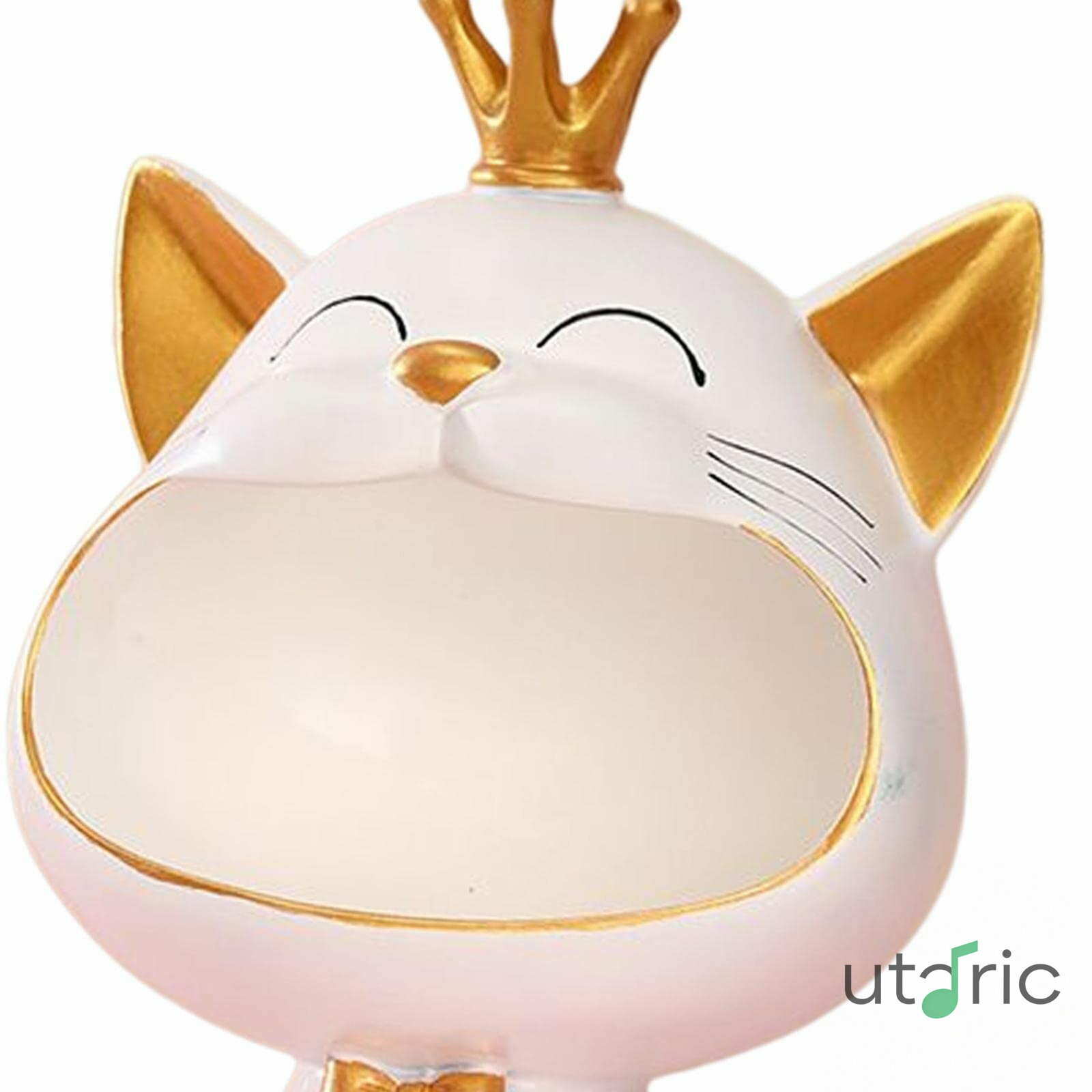 utaricの猫樹脂像の置物彫刻クラウン装飾コンテナケースキッテンストレージボックスジュエリーメイクアップブラシのための子猫の収納ボックスホームカウンタートップ ピンク｜アングル2