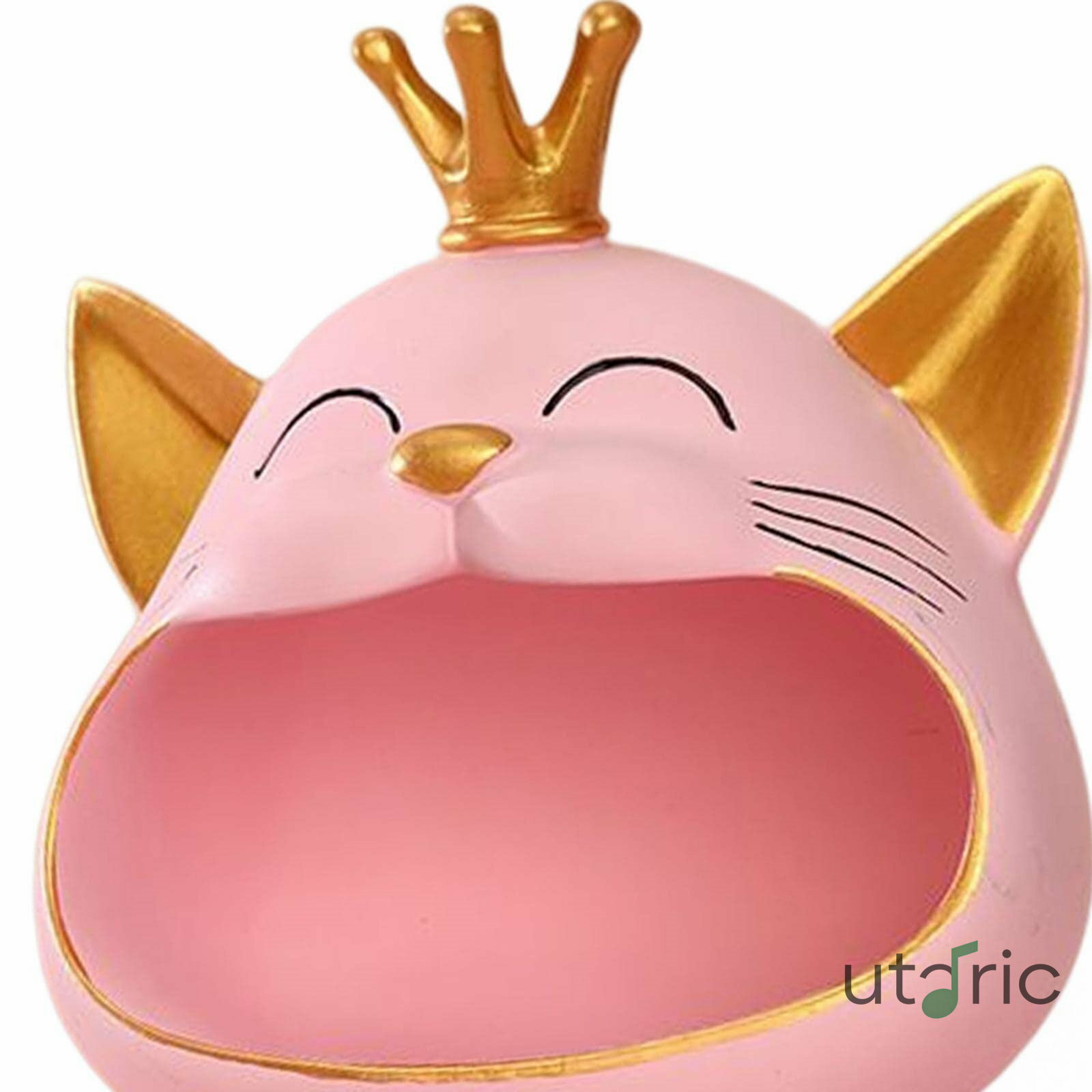 utaricの猫樹脂像の置物彫刻クラウン装飾コンテナケースキッテンストレージボックスジュエリーメイクアップブラシのための子猫の収納ボックスホームカウンタートップ ピンク｜アングル3