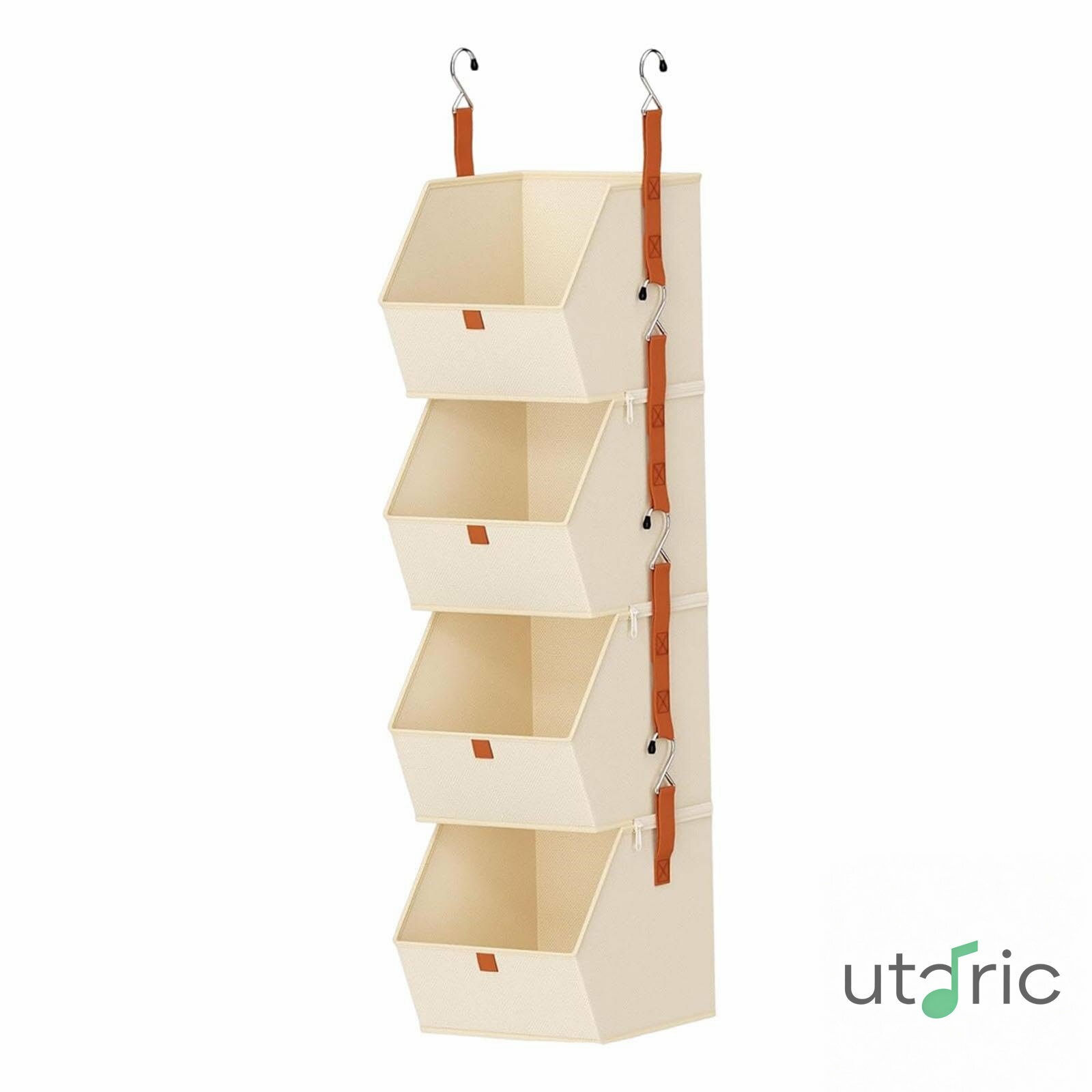 吊り下げ収納 4段 収納ボックス 取り外し可能 省スペース 衣類収納 折りたたみ式 収納ラック 不織布製 丈夫なストラップ ワードローブ 寮 旅行に適用 ベージュ