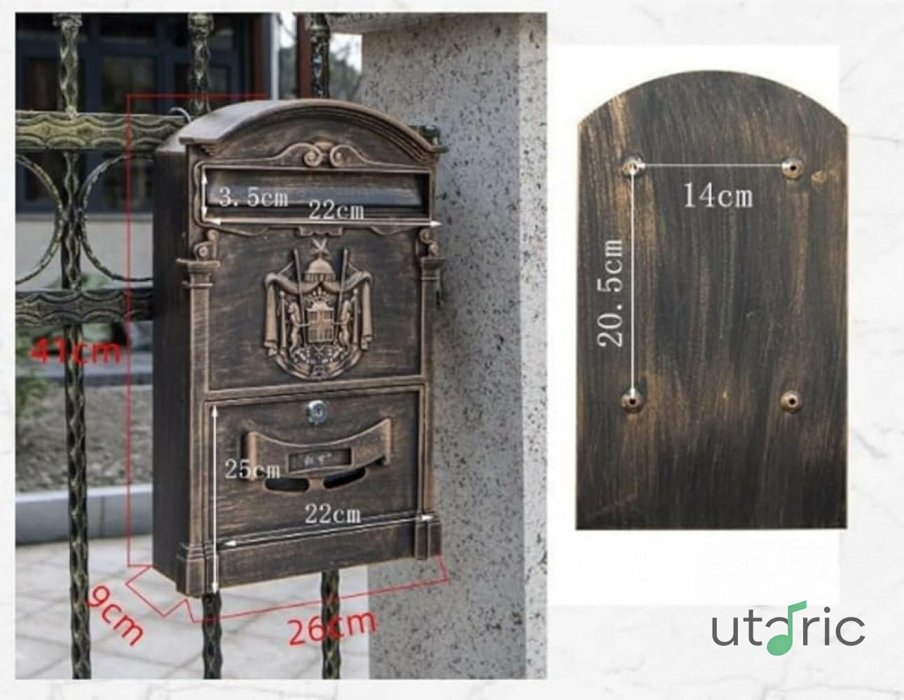 メールボックス 壁取り付けメールボックス、アンティーク紙箱、便箋、鋳造アルミニウム、家庭、オフィ..