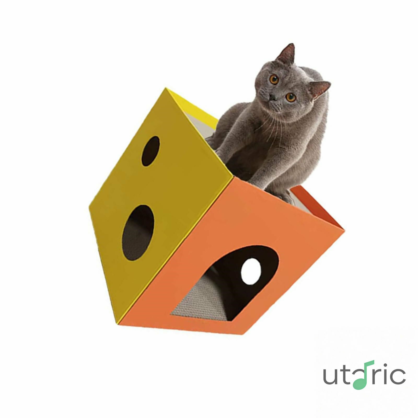 乐天商城 - 猫 爪とぎ キャットハウス 段ボール スクラッチャー キューブ 箱型 小型 室内 ケージ 組立簡単 寝床 猫ベッド 猫小屋 隠れ家 爪研ぎ ボックス キャットタワー イエロー オレンジ