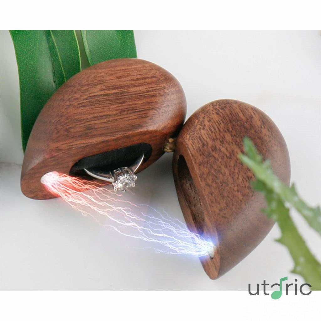 Rakuten - 結婚式交換ペアリングボックスダイヤモンドジェムラブハートウッドリングボックスブラックウォールナットジュエリーボックスハート型木箱