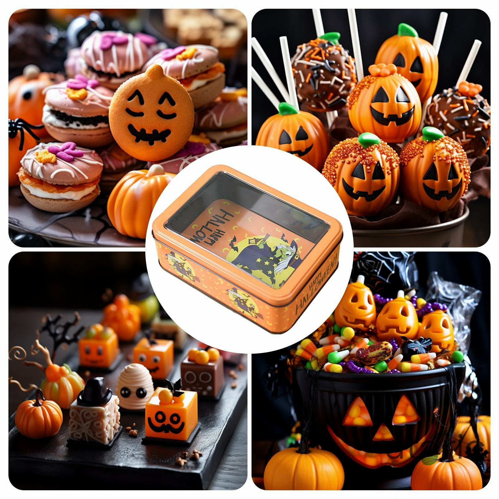 ハロウィンのブリキ箱、ハロウィンのキャンディーボックス ハロウィン空のクッキー缶ボックス - 空のクッキー缶ボックス、缶缶保存容器..