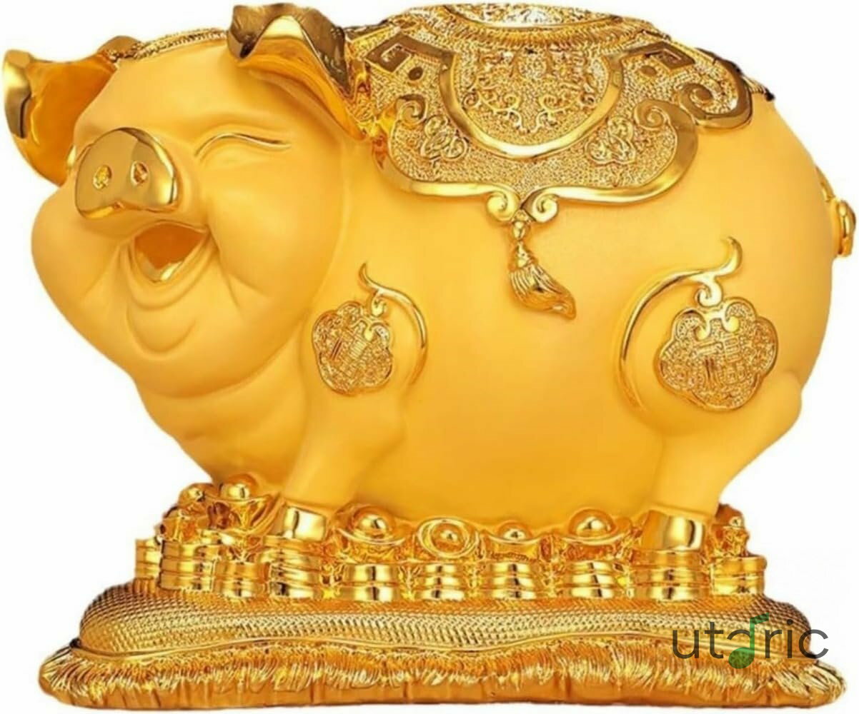 金の貯金箱、飛散防止のお金の銀行、非常にかわいい眠っている豚、ゴージャスな均一な色、家の装飾、休日、誕生日の贈り物 (33*25*30cm) [並行輸入品]