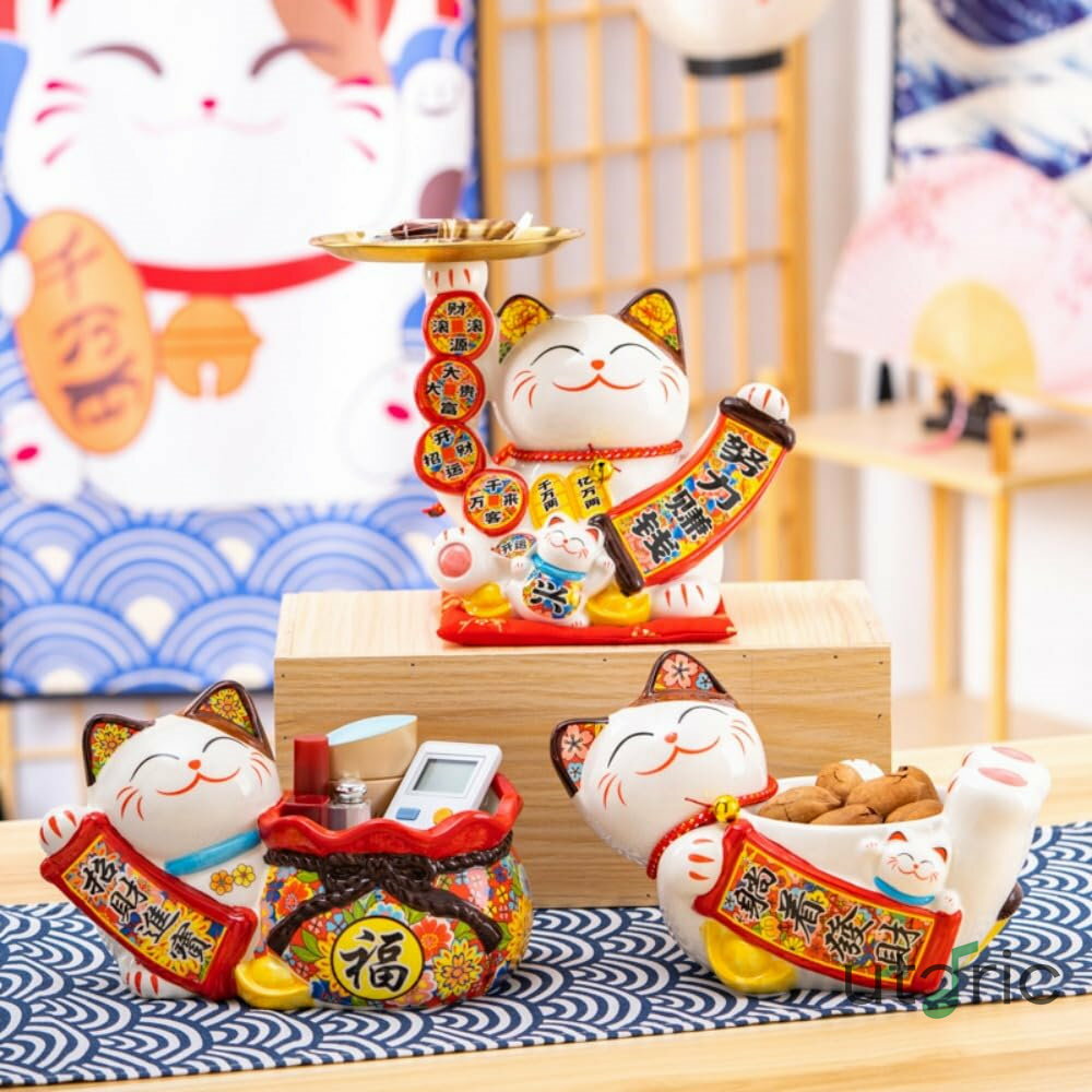 クリエイティブな新築祝いの収納オーナメント、ティッシュボックス、白猫、招き猫、つまようじホルダー、灰皿、キャンディトレイ (d)