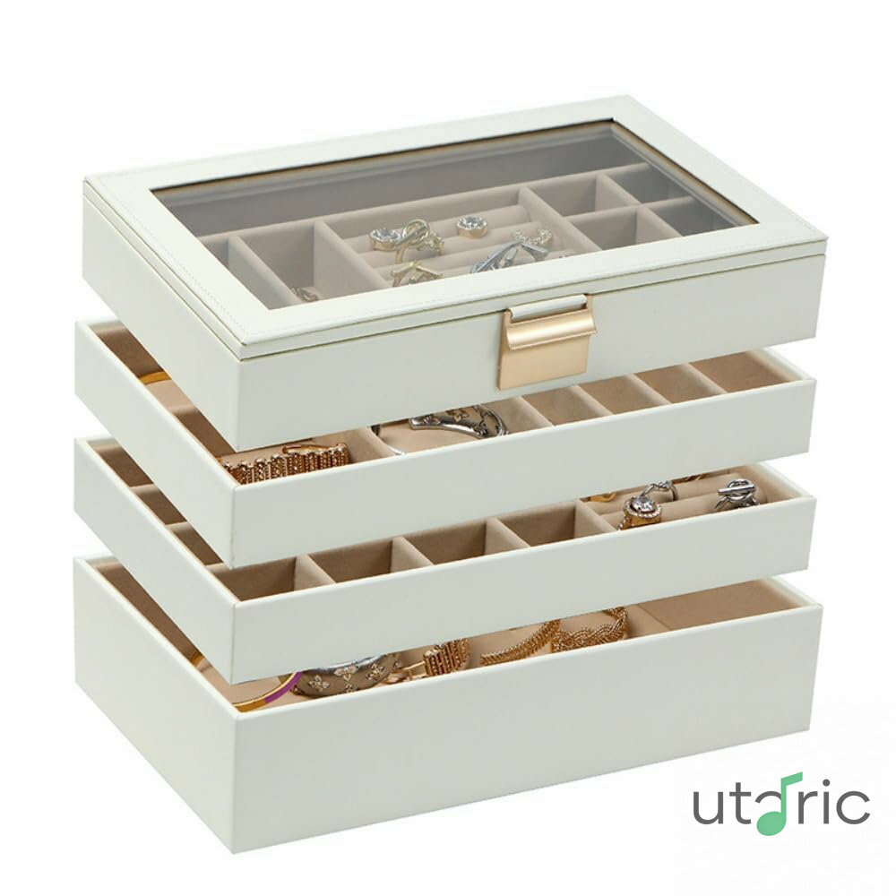 大容量多層スタッキングジュエリートレイ高級ジュエリーボックスネックレスアクセサリーヨーロピアンスタイル収納ボックス (6層 28×17×26cm)