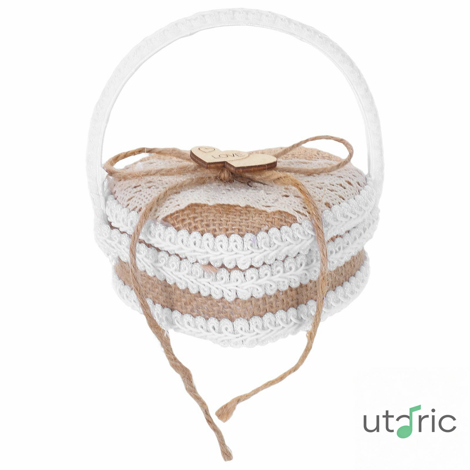 Rakuten - 編み込みリングボックス：結婚式用の素朴なジュート製のリングボックス。フラワーガールの婚約やプロポーズに最適なハンドル付き手作りジュエリーバスケット。