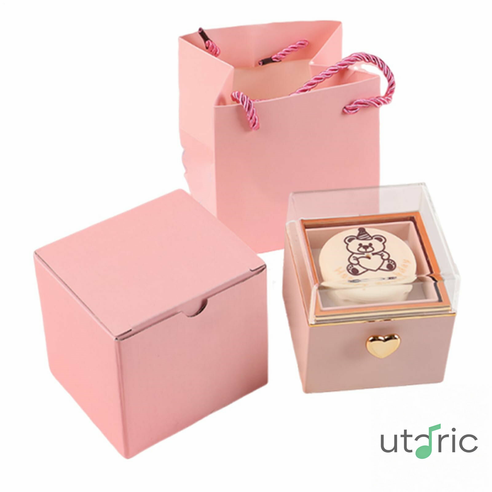 Rakuten - リングボックス、リングボックス | ベアケーキ提案リングホルダー 誕生日、女性、結婚式のためのリバーシブルジュエリーアクセサリーの回転イヤリングストレージ