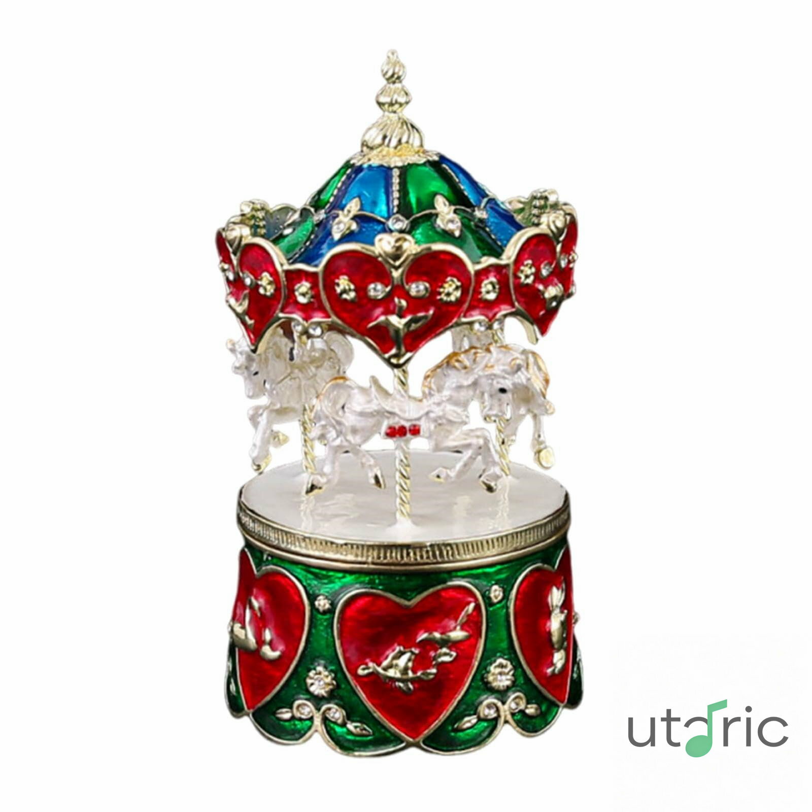 カルーセル 小物入れ リングホルダーケース コレクター向け装飾 ヨーロッパ風 ヒンジ付き ジュエリーボックス カラフル ブローチ ネックレス用(3.0)