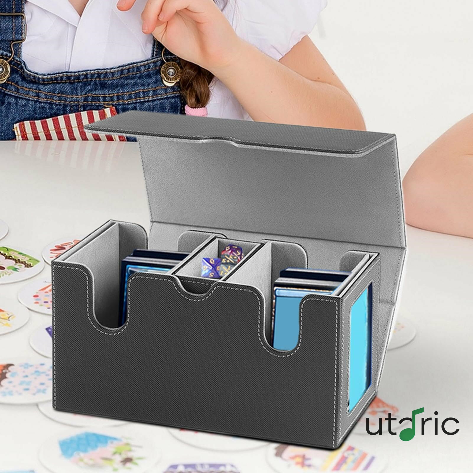 カードコレクションボックス、トレーディングカードストレージボックス ダイストレイ付きの大容量磁気..