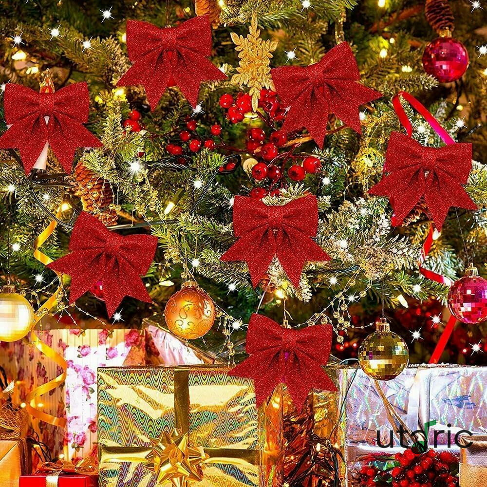 クリスマス リボン リボン 12本 スパンコール クリスマスツリー リボン キラキラ 北欧風 飾り クリスマス オーナメント キラキラ DIY 包装 クリスマスツリー オーナメント 装飾 花束 リボン ギフト包装 12本 (レッド)