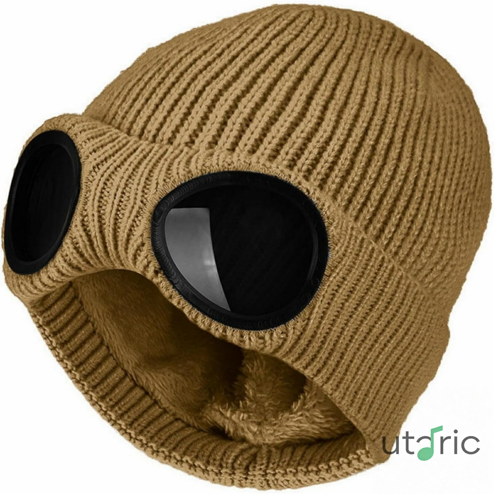 [] 編み物のメガネ帽子、男女兼用 裏起毛で保温性が高く、巻きひも付き帽 秋冬のアウトドア、スキーに最適なポンチョ帽 おしゃれな帽子です