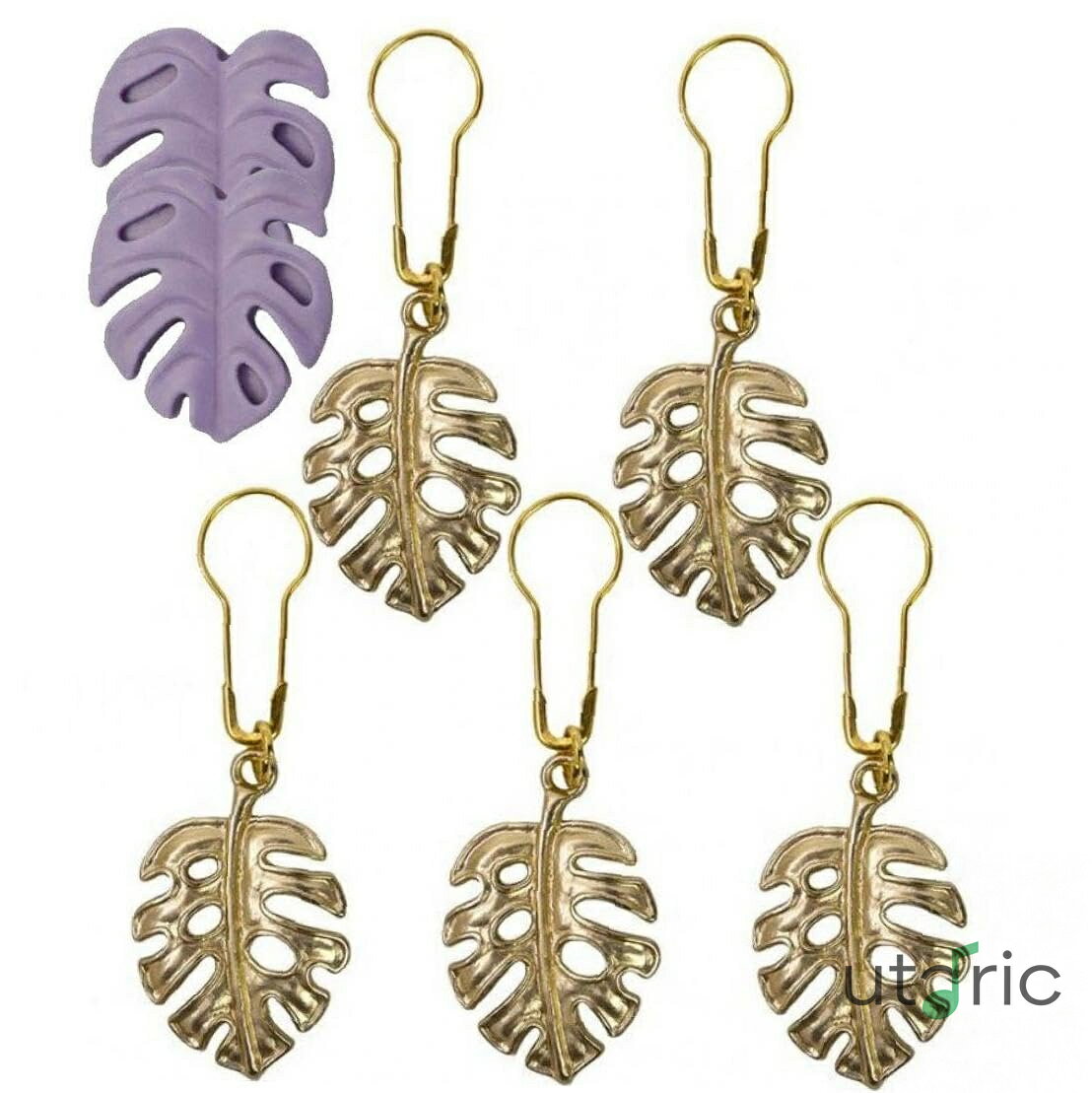 Rakuten - 葉 かぎ針編みマーカー Diy 工芸品 安全ピン 編む針クリップ ロック マーカー 編み物 ウィービング 縫製用 7個 緑