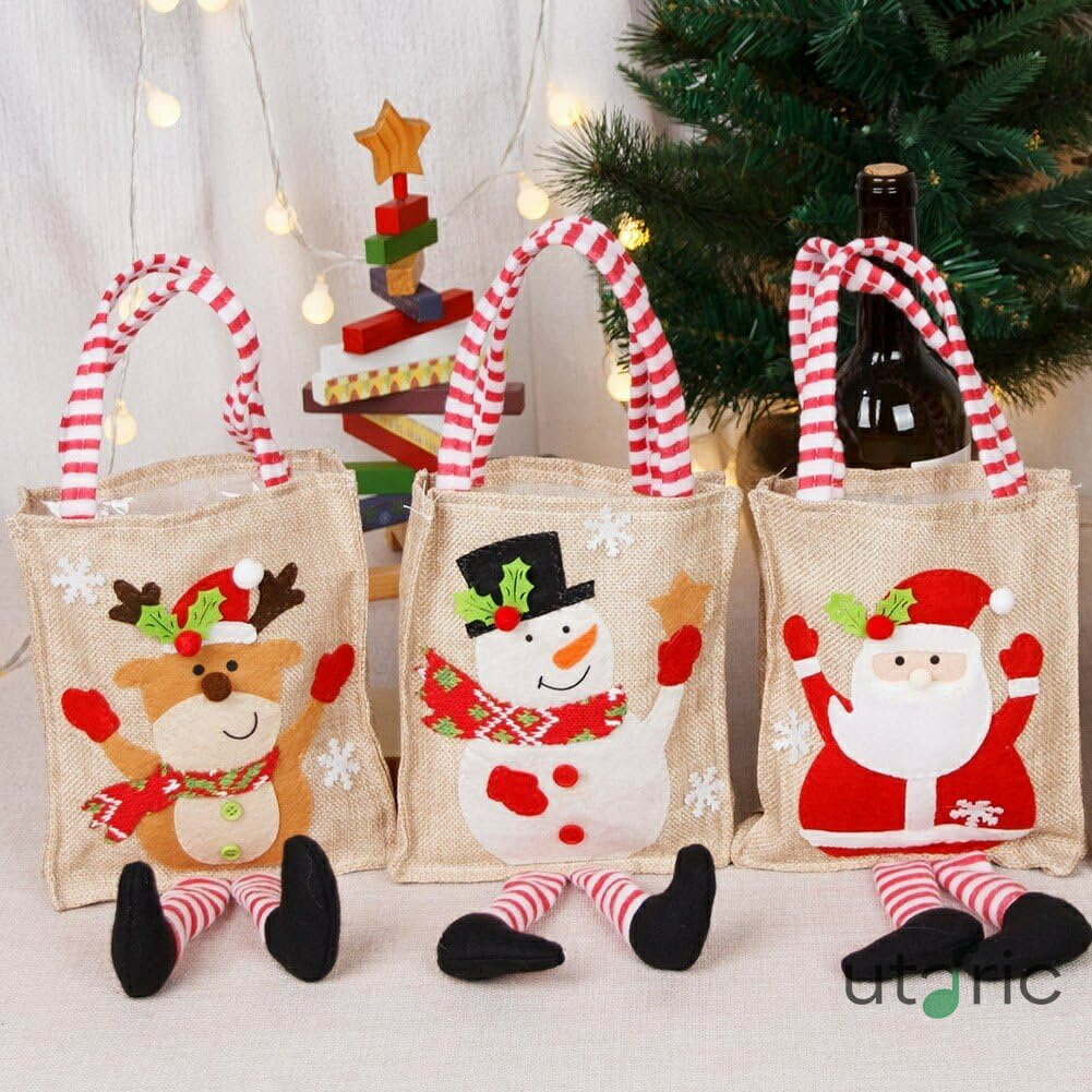 Rakuten - クリスマス トートバッグ ハンドル付き 可愛い 長い脚 ショッピングバッグ 手提げ ギフト袋 黄麻布 クリスマス 飾り