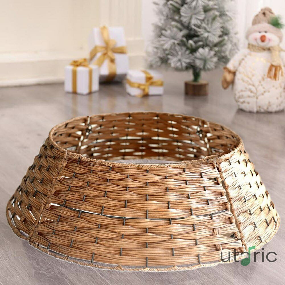 クリスマスツリースカート スタンドカバー ベース 装飾 模造籐織り ファームハウス オーナメント バレンタイン クリスマス 家庭用