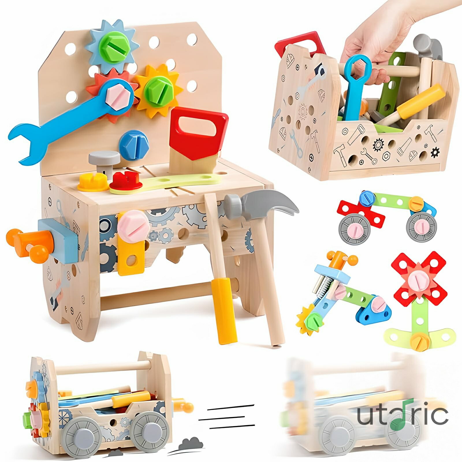 組み立ておもちゃ 3 in 1 モンテッソーリ 木製 男の子 女の子 木工セット 木製玩具 ランキング 知育教材 クリスマス 誕生日プレゼント