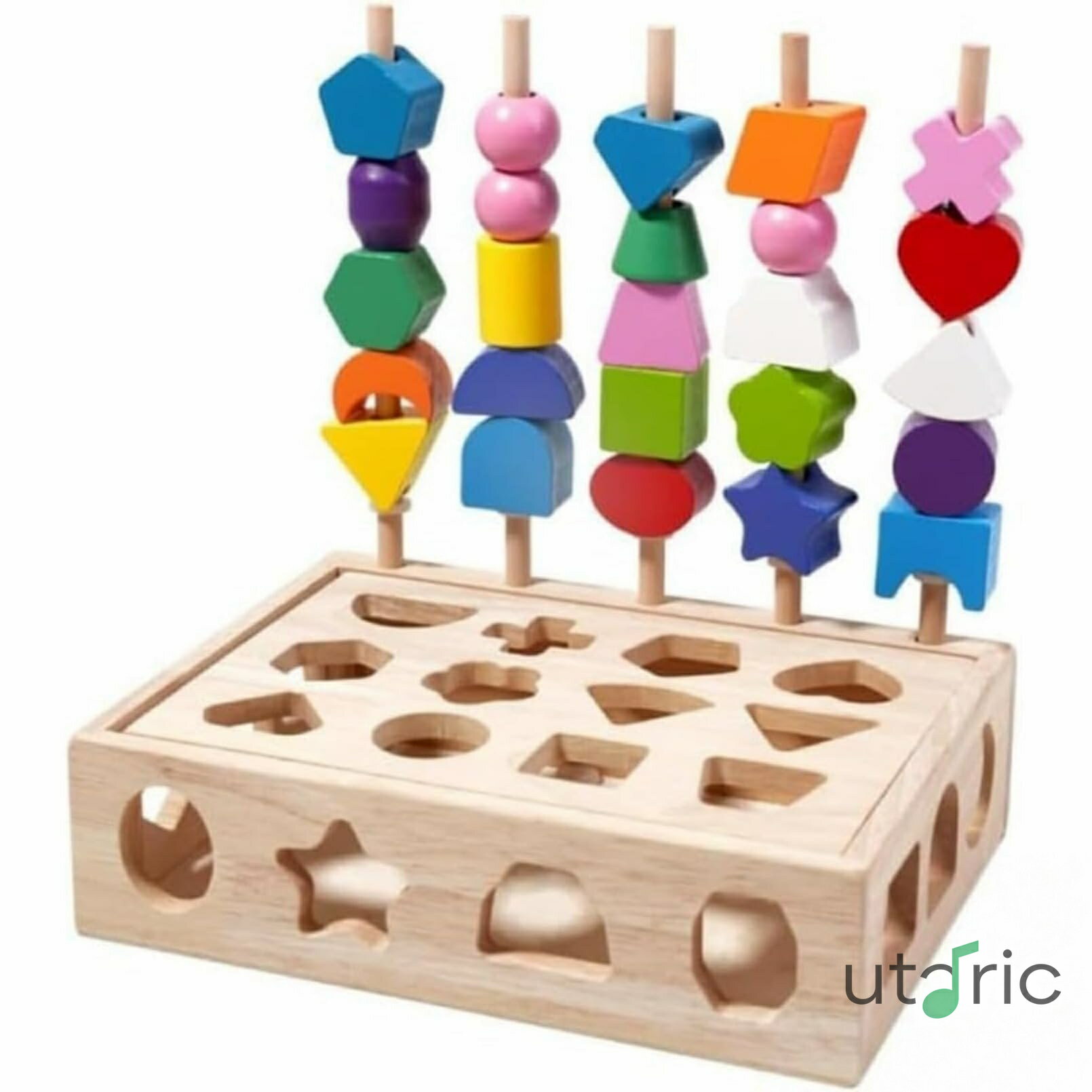 モンテッソーリ 知育玩具 木製｜紐通し・棒通しゲーム 2-4 歳幼児向け｜形合わせパズル 指先訓練・色認知 早期開発｜男の子女の子 誕生日/クリスマスプレゼント