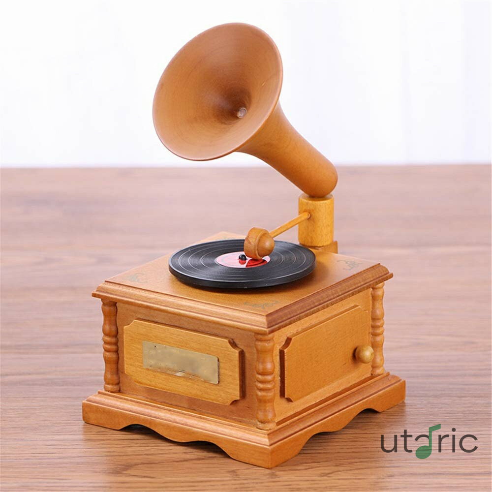 オルゴール ユニークな創造的な木製蓄音機オルゴール同級生の友人のための絶妙で耐久性のあるレトロクラシックオルゴール誕生日プレゼントクリスマスギフト 音楽ジュエリー収納ボックス (色 : Picture Color サイズ : 10X10X17CM)