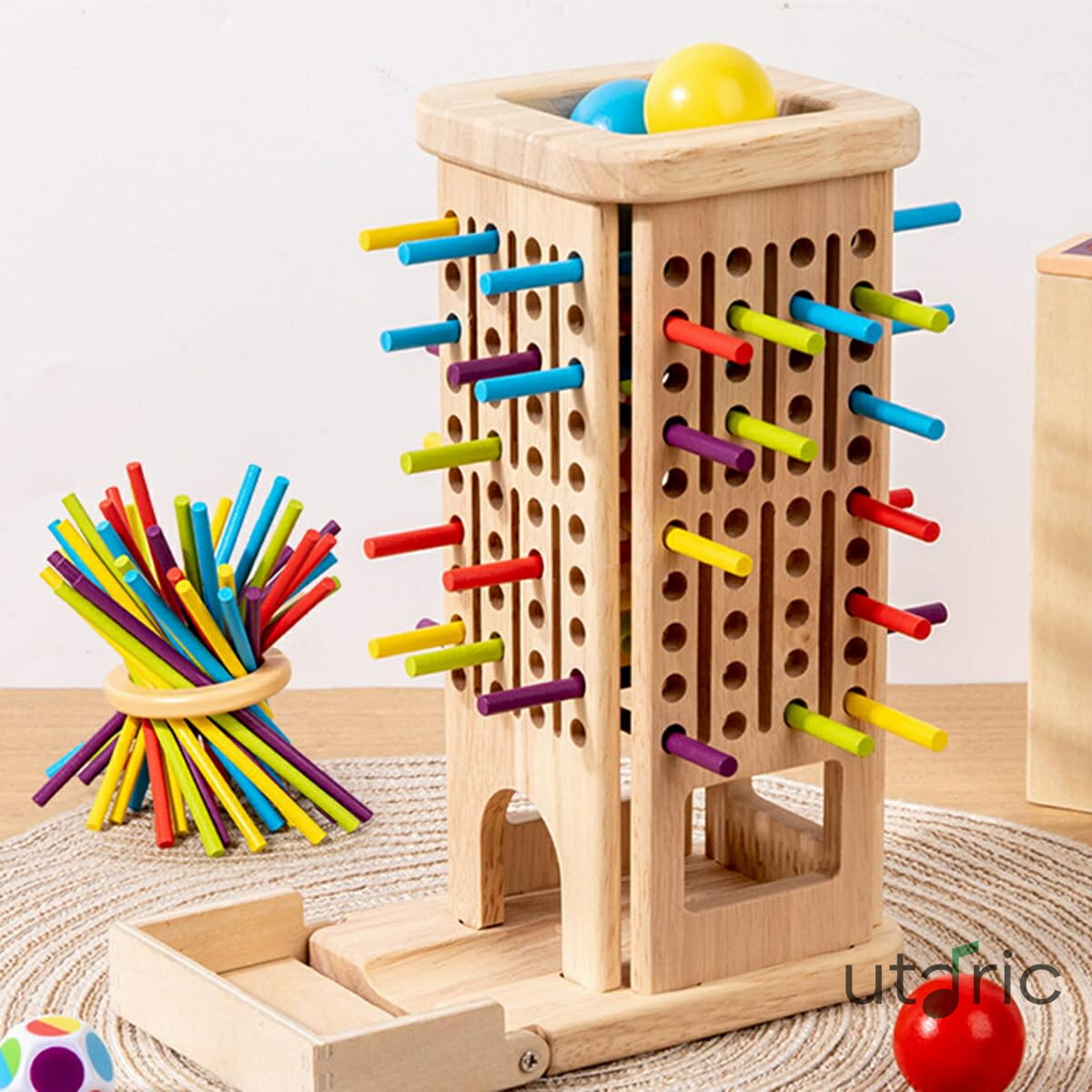 ボードゲーム 木製 バランスゲーム ドミノブロック テーブルゲーム 40本木の棒 子供 大人 おもちゃ 収納ケース付き 空間認識 色彩感覚 男の子 女の子おもちゃ 誕生日 クリスマス プレゼント