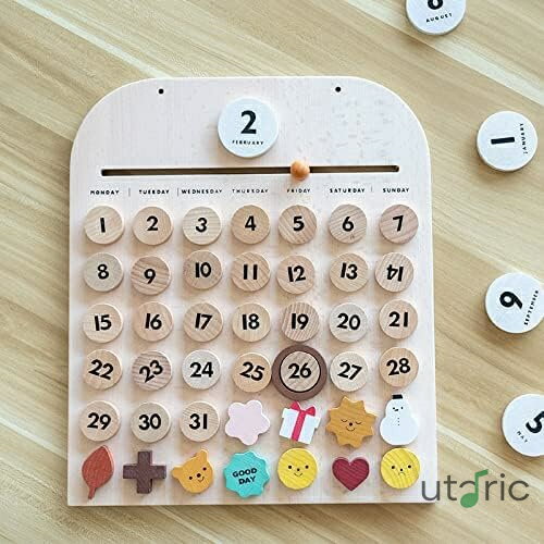 木製の子供のおもちゃ磁気カレンダー赤ちゃんの認知デスクトップペンダント早期教育デスクトップのおもちゃペンダントペンダント教材木製カレンダー、永久カレンダー、ギフト、誕生日プレゼント、クリスマスプレゼント [並行輸入品]