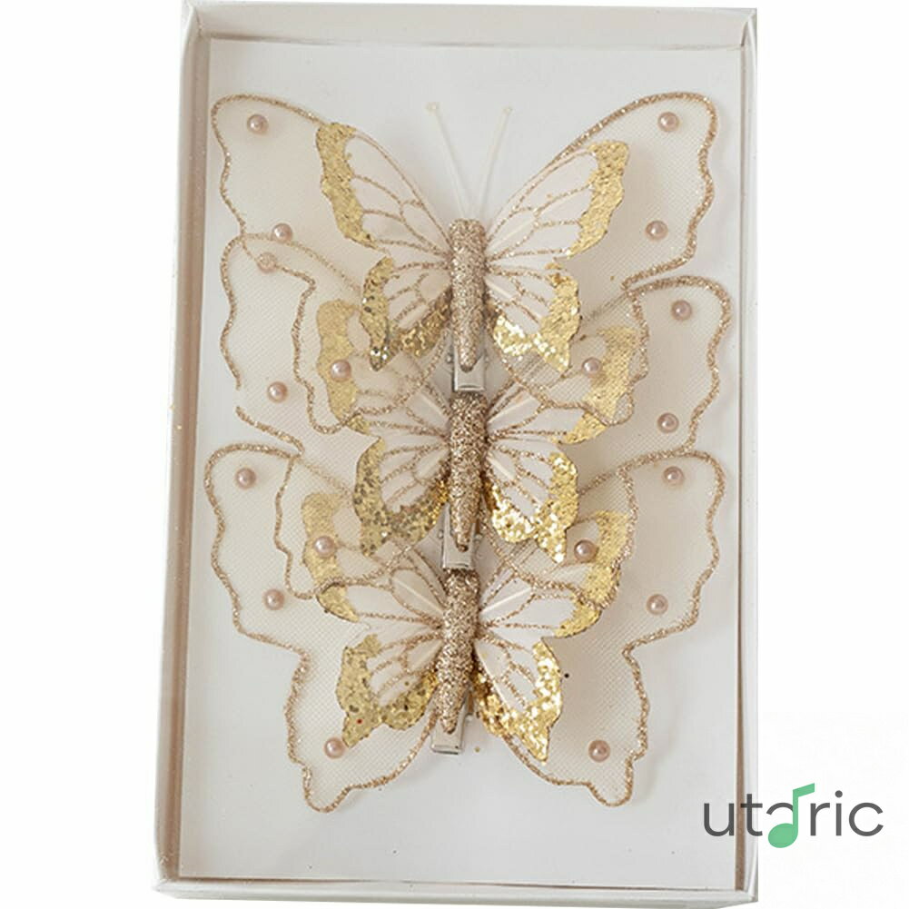 3個 クリスマスツリー ハンギング グリッターバタフライ クリスマスツリー クリスマス 中空 蝶 オーナメント デコレーション