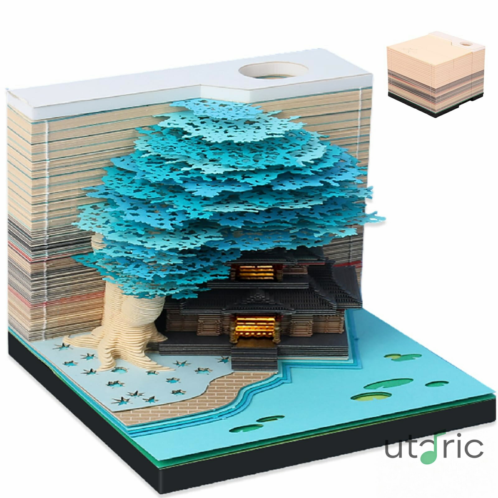 LEDライト付き3Dデスクノート、クリエイティブメモパッド、ティアアウェイ3Dアートノートパッド DIY 3D..