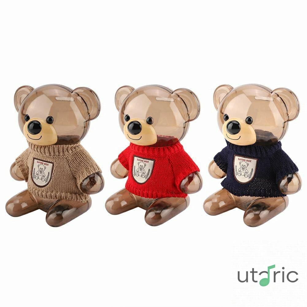 くまバンク 創意 コインボックス 透明 動物の置物 セーター履き熊 かわいい 大人 こども用 財政管理 ク..