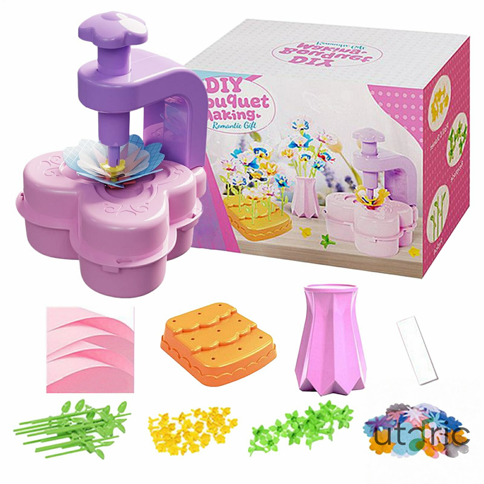 布製花おもちゃセット | 布製フラワークラフト手芸キット - 3歳以上 教育的ブーケ作成アート 知育玩具 クリスマス 誕生日 アクティビティ