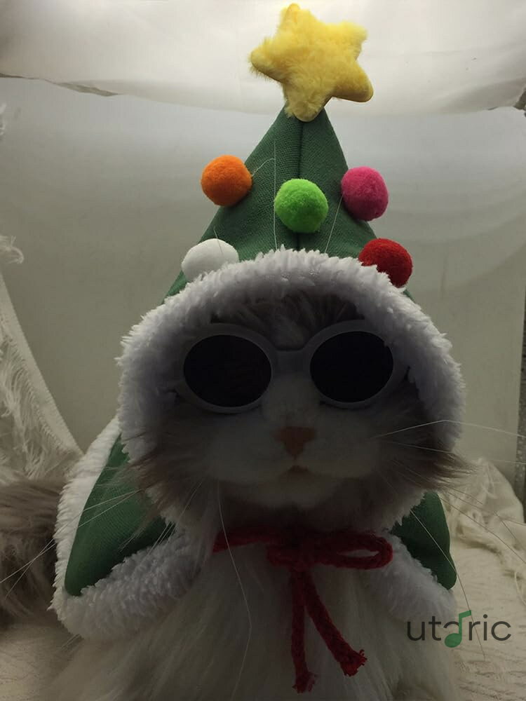 ペット服 クリスマス 犬服 猫服 ふわふわ 防寒 ハロウィン コスチューム マント カチューシャ かわいい スカーフ ケープ クリスマス服 仮装 被り物 可愛い 変身服 トナカイ サンタ パーティー お祝い コスプレ 人気 記念撮影 Mサイズ (クリスマスツリー) 2