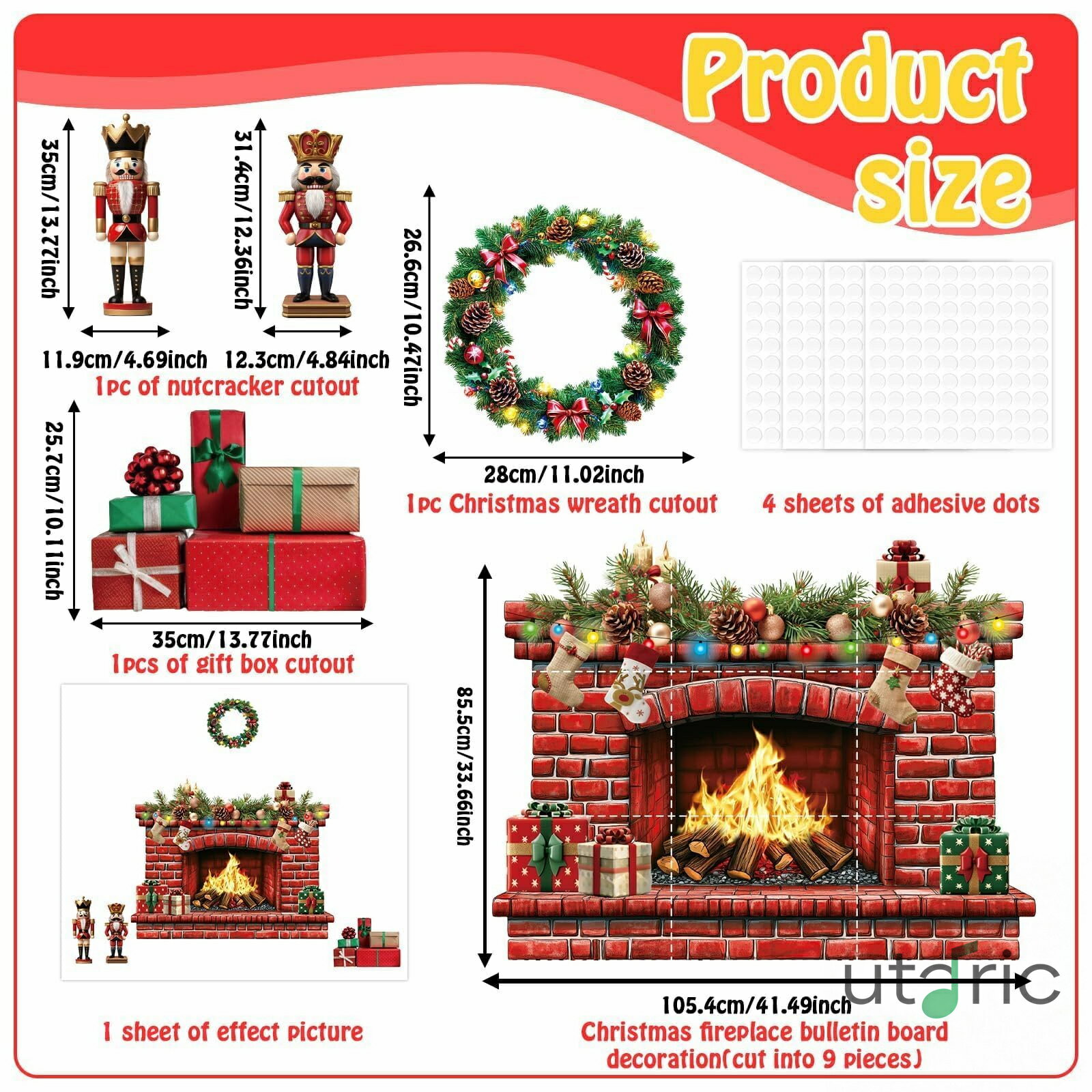 Rakuten - クリスマス 暖炉 掲示板セット 大型 クリスマス ホリデー レンガ 煙突 背景 クリスマスリース くるみ割り人形 段ボール 切り抜き 壁 クリスマス 学校 教室 ホームパーティー 装飾