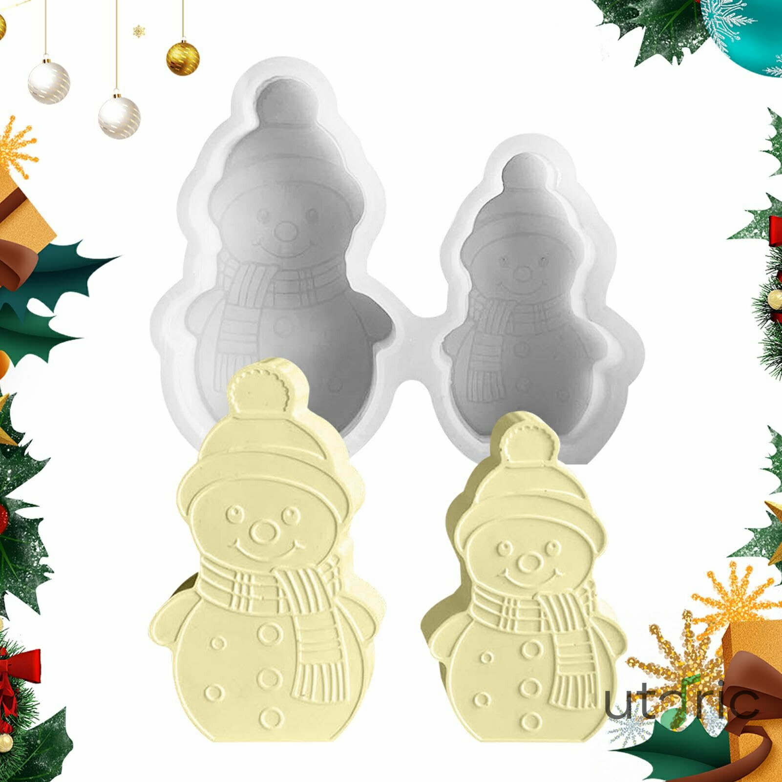 クリスマス用シリコンモールド、クリスマスシリコンモールド | ビスタプリント冬の雪だるまシリコンモールド ノンスティック 2 キャビティ雪だるまシリコーン型、多機能クリスマスオーナメントシリコーン家の装飾用